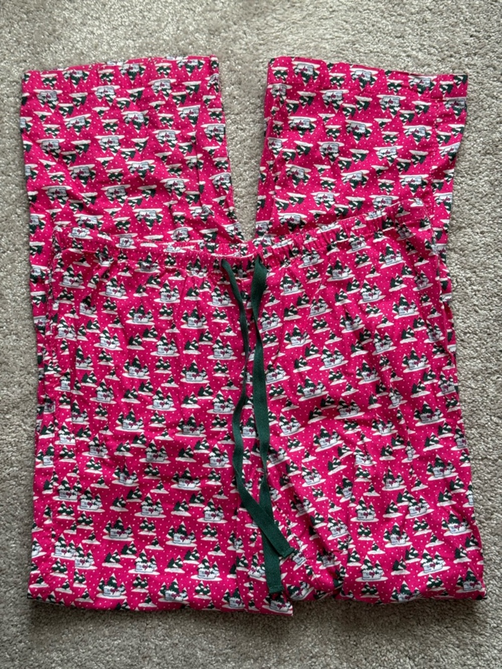 Vineyard Vines Pink 100% Cotton Flannel Christmas Tree Whale Pajama Lounge Pants